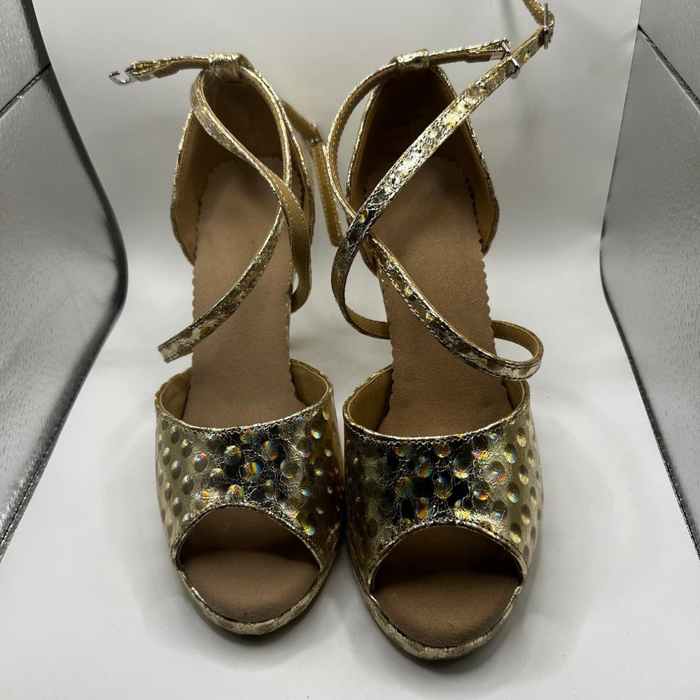 NEW Dance And Sway Women's Size 6 Gold Shoes Slim Heel 3.3"